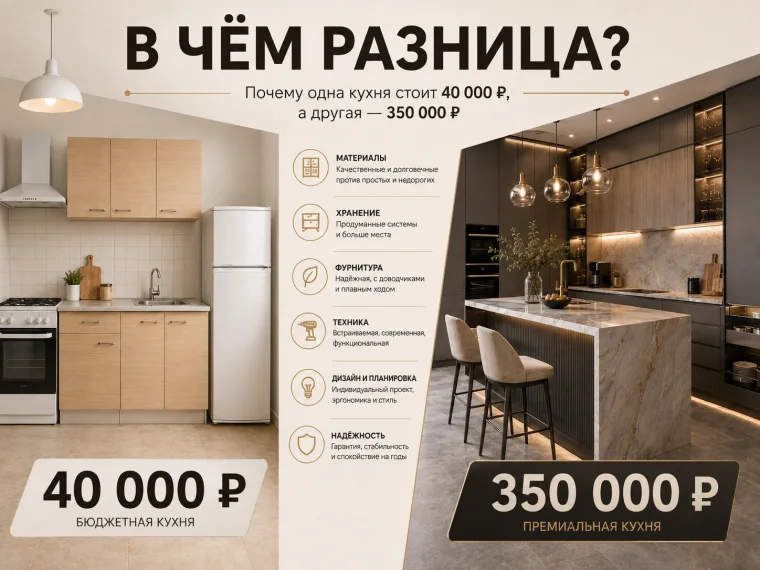 Почему одна кухня стоит 40 000 ₽, а другая — 350 000 ₽: в чём реальная разница?